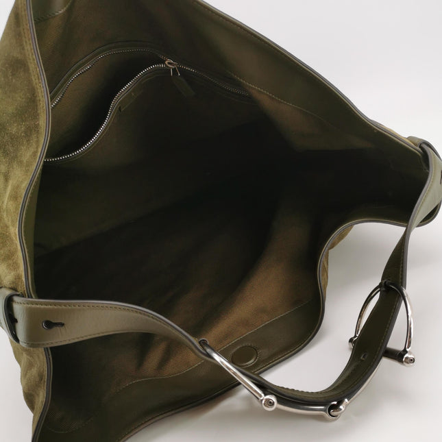 Gucci Beatrix Large Tote Bag Dark Green Suede Leather