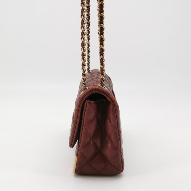 Chanel Rock The Corner Mini Flap Bag Burgundy Calfskin Leather Gold Hardware Corners 2017-18