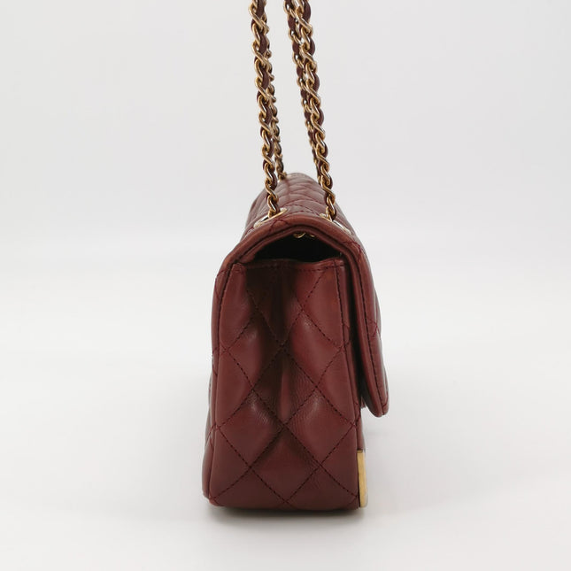 Chanel Rock The Corner Mini Flap Bag Burgundy Calfskin Leather Gold Hardware Corners 2017-18