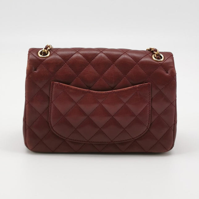 Chanel Rock The Corner Mini Flap Bag Burgundy Calfskin Leather Gold Hardware Corners 2017-18