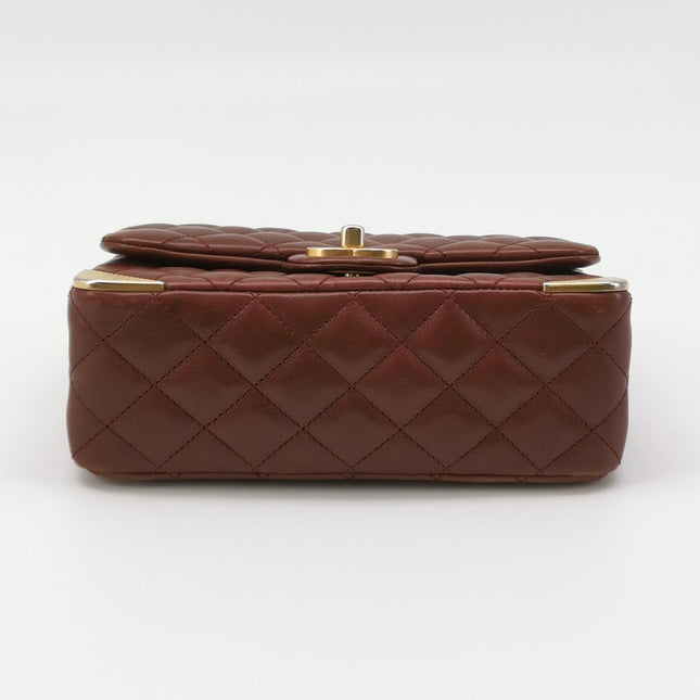 Chanel Rock The Corner Mini Flap Bag Burgundy Calfskin Leather Gold Hardware Corners 2017-18