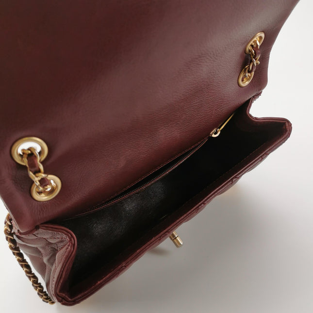 Chanel Rock The Corner Mini Flap Bag Burgundy Calfskin Leather Gold Hardware Corners 2017-18