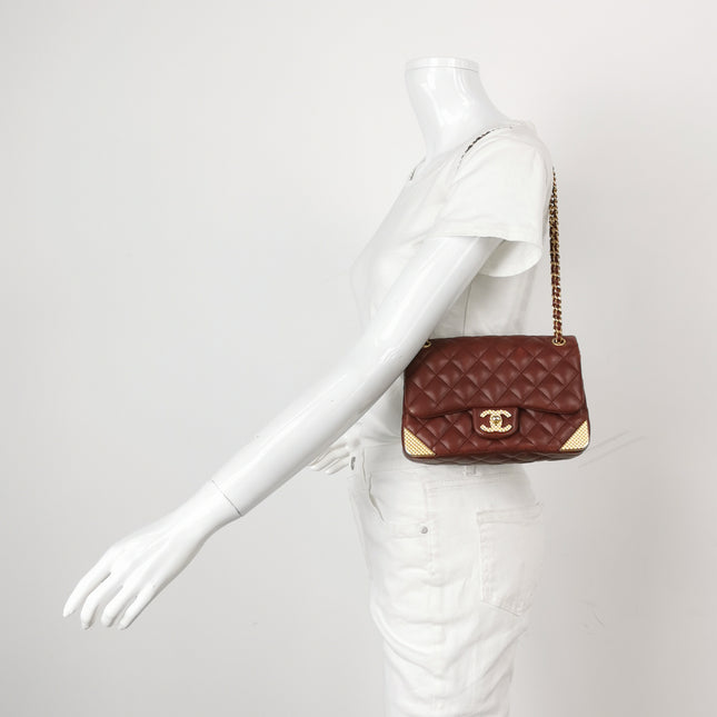 Chanel Rock The Corner Mini Flap Bag Burgundy Calfskin Leather Gold Hardware Corners 2017-18