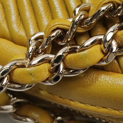 Chanel Round Camera Bag Yellow Quilted Lambskin Leather Silver Hardware