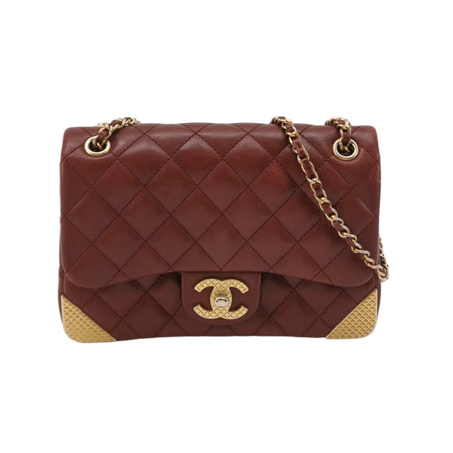 Chanel Rock The Corner Mini Flap Bag Burgundy Calfskin Leather Gold Hardware Corners 2017-18