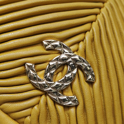Chanel Round Camera Bag Yellow Quilted Lambskin Leather Silver Hardware