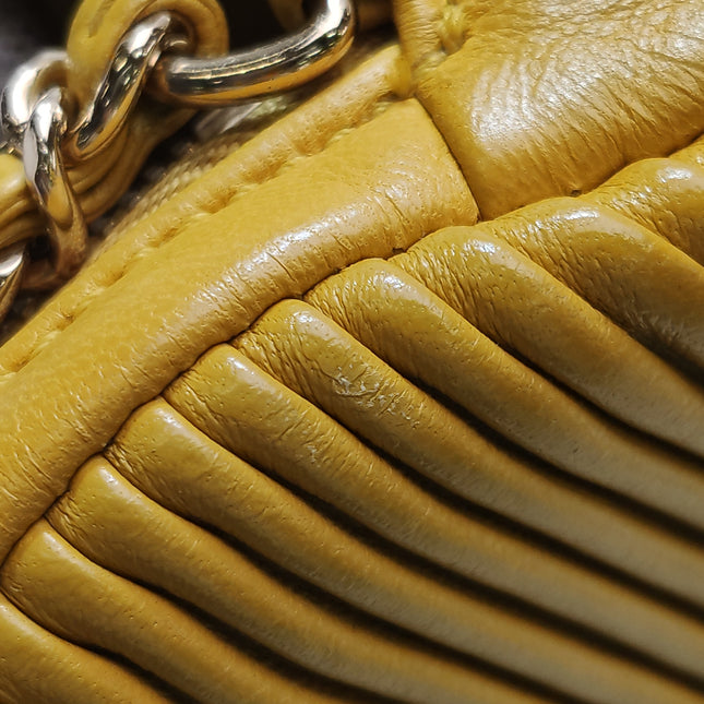 Chanel Round Camera Bag Yellow Quilted Lambskin Leather Silver Hardware