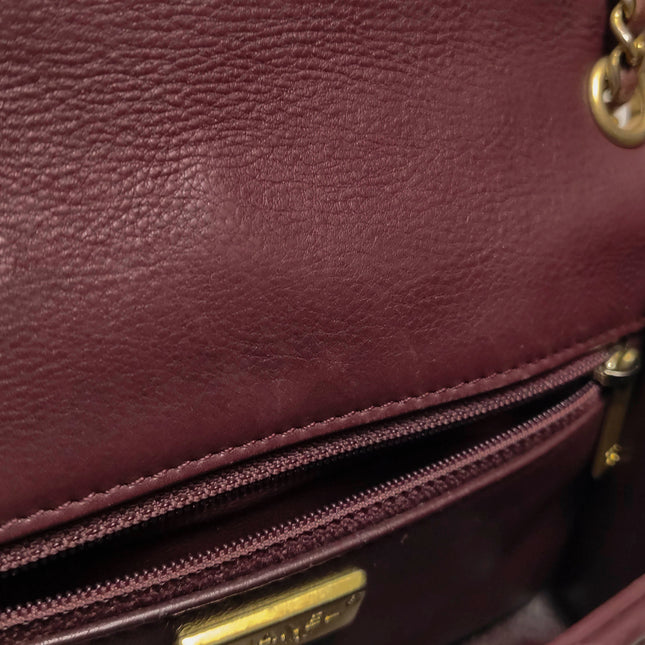 Chanel Rock The Corner Mini Flap Bag Burgundy Calfskin Leather Gold Hardware Corners 2017-18