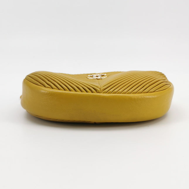 Chanel Round Camera Bag Yellow Quilted Lambskin Leather Silver Hardware