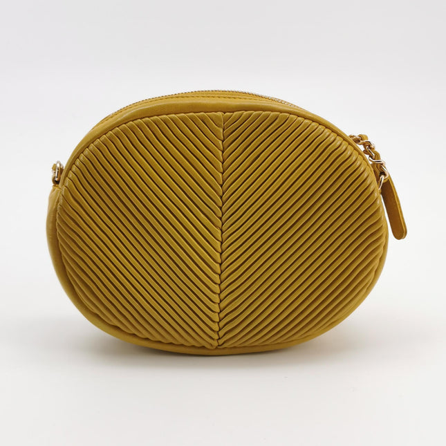 Chanel Round Camera Bag Yellow Quilted Lambskin Leather Silver Hardware