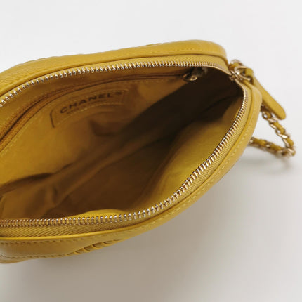 Chanel Round Camera Bag Yellow Quilted Lambskin Leather Silver Hardware