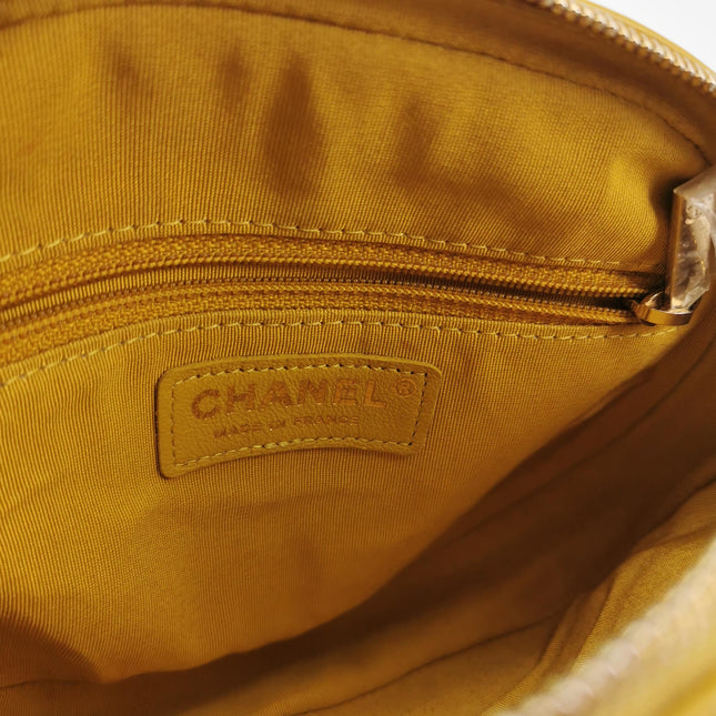 Chanel Round Camera Bag Yellow Quilted Lambskin Leather Silver Hardware