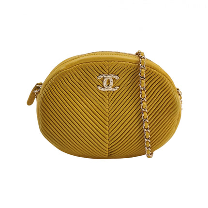 Chanel Round Camera Bag Yellow Quilted Lambskin Leather Silver Hardware