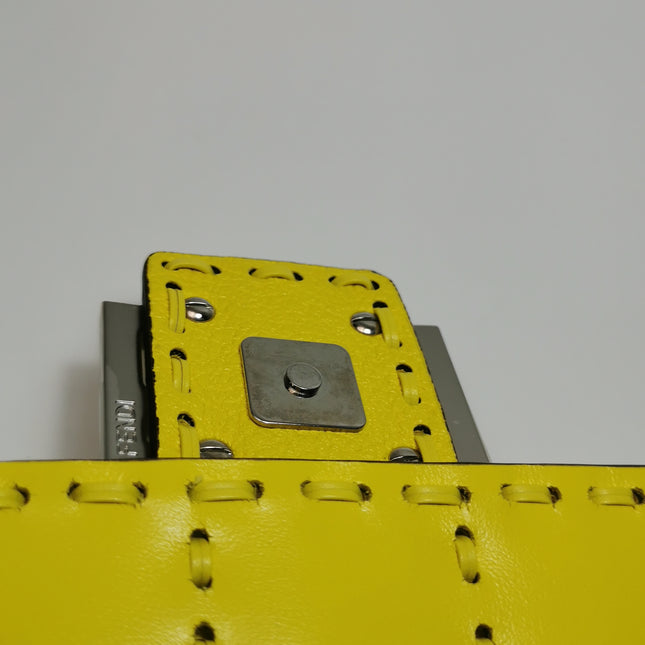 Fendi Baguette Mini Selleria Lemon Yellow Calfskin Leather Crossbody Bag