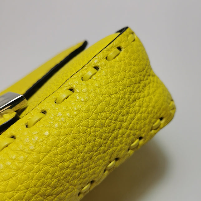Fendi Baguette Mini Selleria Lemon Yellow Calfskin Leather Crossbody Bag