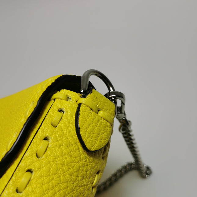 Fendi Baguette Mini Selleria Lemon Yellow Calfskin Leather Crossbody Bag