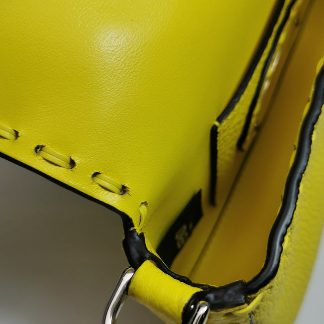 Fendi Baguette Mini Selleria Lemon Yellow Calfskin Leather Crossbody Bag