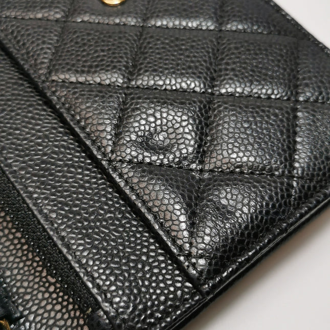 Chanel Wallet on Chain Classique rabat en cuir grainé noir, finition argentée