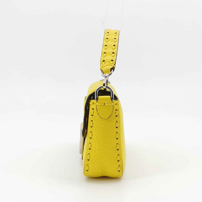 Fendi Baguette Mini Selleria Lemon Yellow Calfskin Leather Crossbody Bag