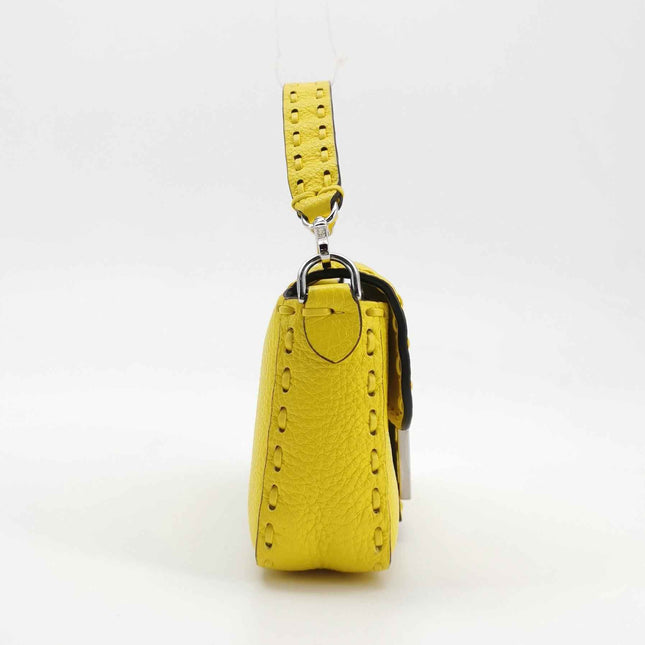Fendi Baguette Mini Selleria Lemon Yellow Calfskin Leather Crossbody Bag