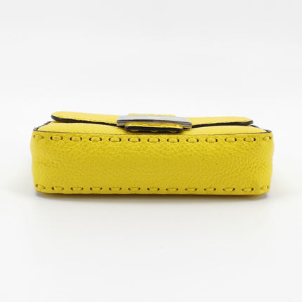 Fendi Baguette Mini Selleria Lemon Yellow Calfskin Leather Crossbody Bag