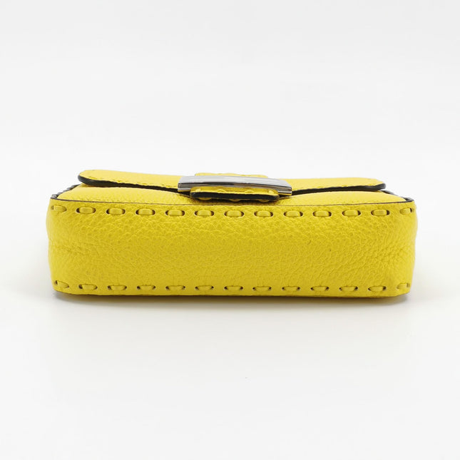 Fendi Baguette Mini Selleria Lemon Yellow Calfskin Leather Crossbody Bag