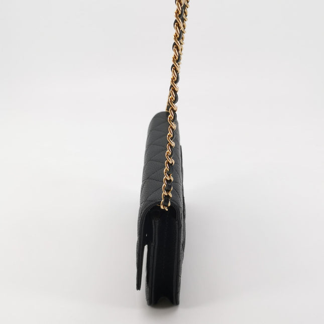 Chanel Wallet on Chain Classique rabat en cuir grainé noir, finition argentée