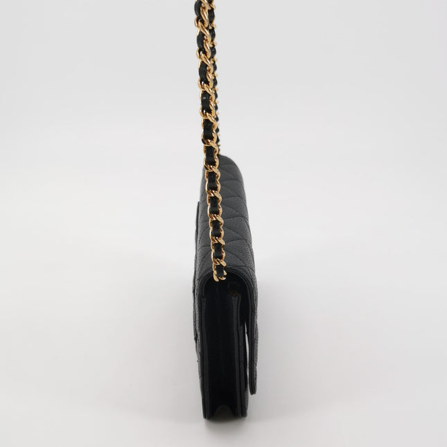 Chanel Wallet on Chain Classique rabat en cuir grainé noir, finition argentée