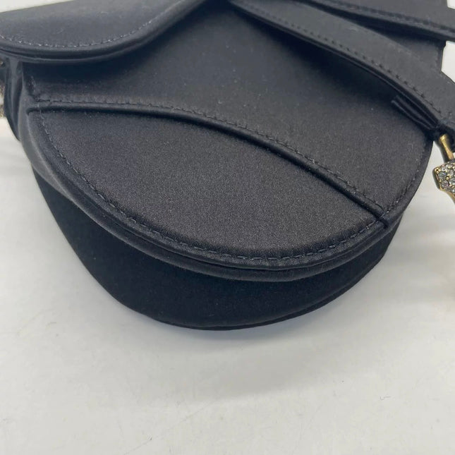 Dior Saddle Mini Silk Handbag Black with crystals