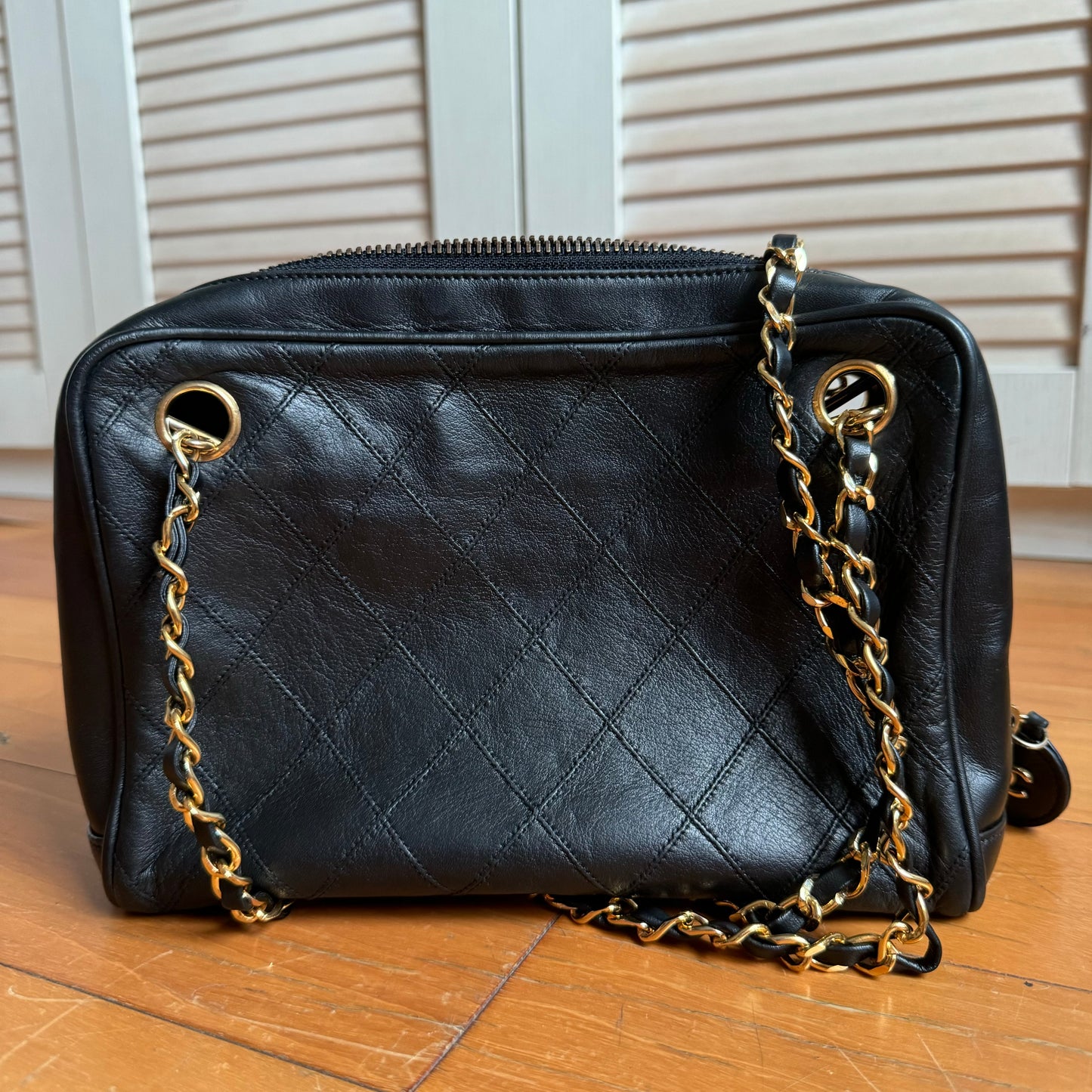 Chanel Mademoiselle Camera Bag Black Double Gold Chain, 1986-1988