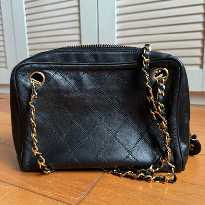 Chanel Mademoiselle Camera Bag Black Double Gold Chain, 1986-1988