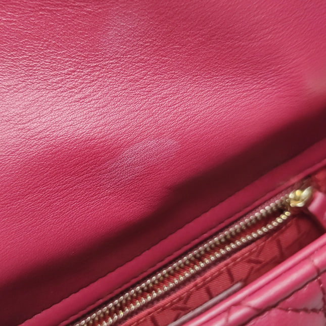 Lady Dior Mini Cuir d'Agneau Rouge Chaîne Bandoulière Métal Doré