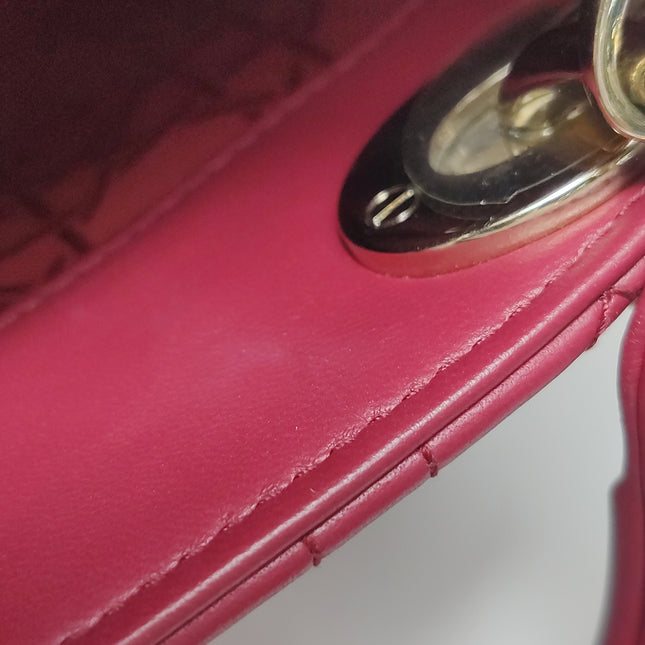 Lady Dior Mini Cuir d'Agneau Rouge Chaîne Bandoulière Métal Doré