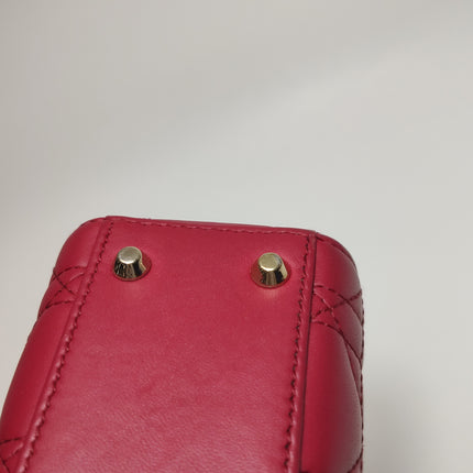 Lady Dior Mini Cuir d'Agneau Rouge Chaîne Bandoulière Métal Doré