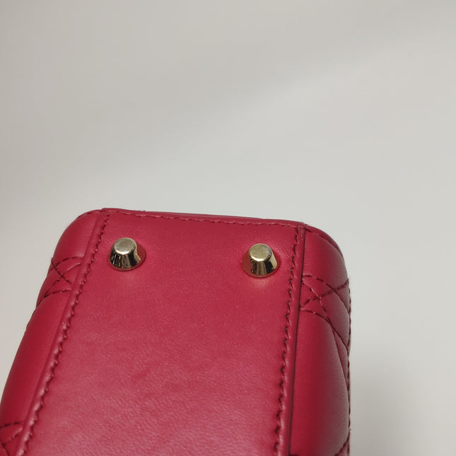 Lady Dior Mini Cuir d'Agneau Rouge Chaîne Bandoulière Métal Doré