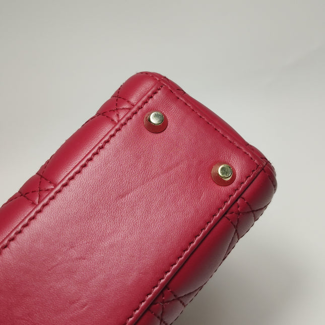 Lady Dior Mini Cuir d'Agneau Rouge Chaîne Bandoulière Métal Doré