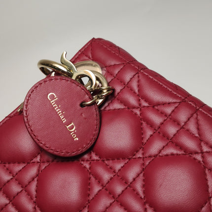 Lady Dior Mini Cuir d'Agneau Rouge Chaîne Bandoulière Métal Doré