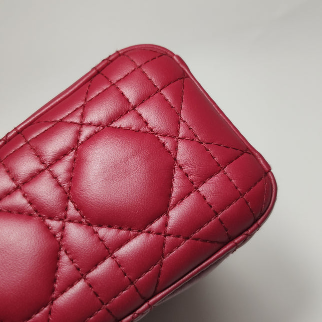 Lady Dior Mini Cuir d'Agneau Rouge Chaîne Bandoulière Métal Doré