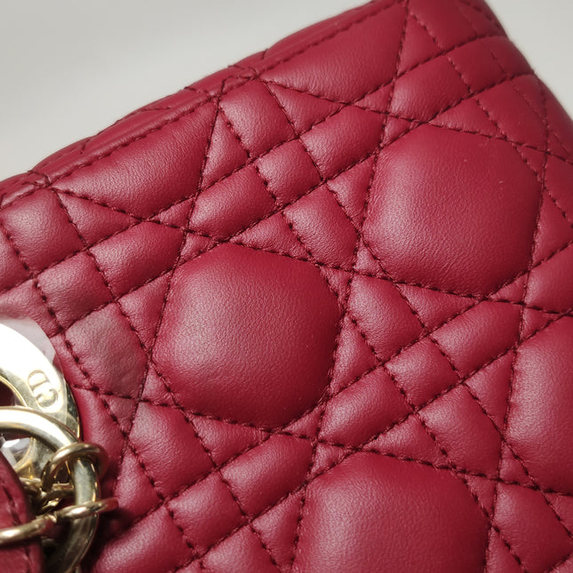 Lady Dior Mini Cuir d'Agneau Rouge Chaîne Bandoulière Métal Doré