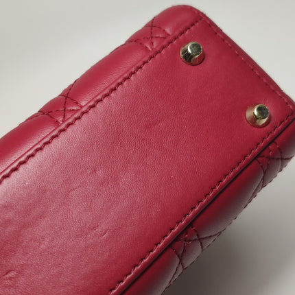 Lady Dior Mini Cuir d'Agneau Rouge Chaîne Bandoulière Métal Doré