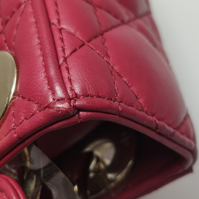 Lady Dior Mini Cuir d'Agneau Rouge Chaîne Bandoulière Métal Doré