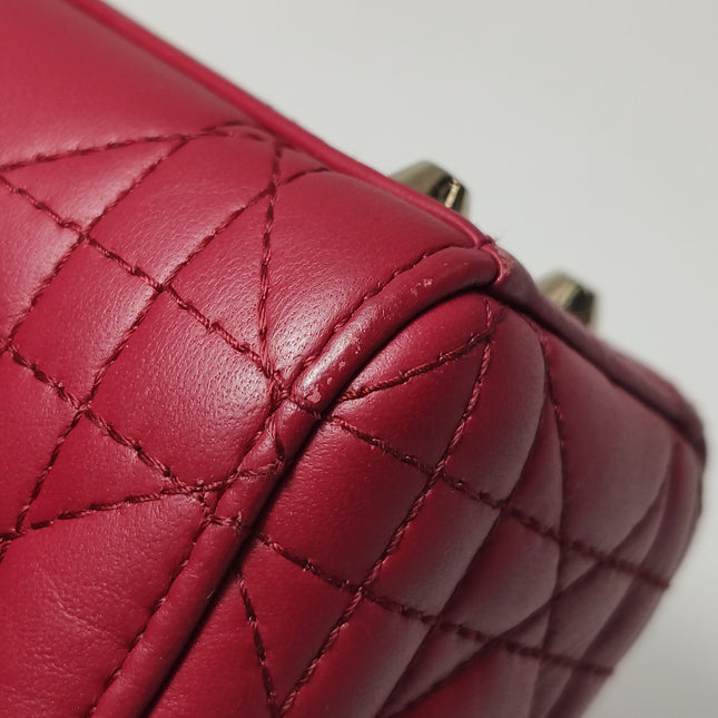 Lady Dior Mini Cuir d'Agneau Rouge Chaîne Bandoulière Métal Doré