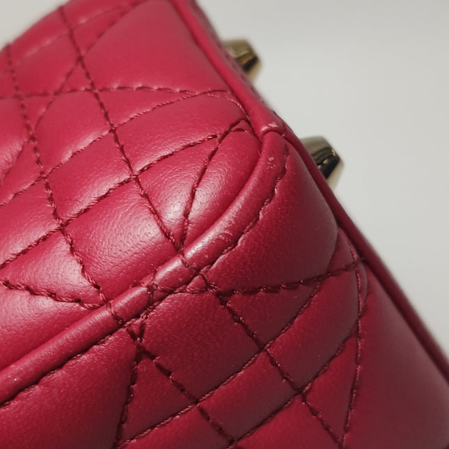 Lady Dior Mini Cuir d'Agneau Rouge Chaîne Bandoulière Métal Doré