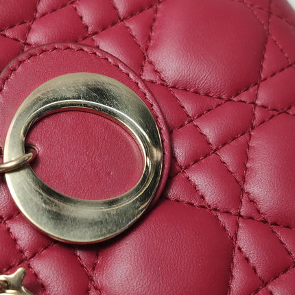 Lady Dior Mini Cuir d'Agneau Rouge Chaîne Bandoulière Métal Doré