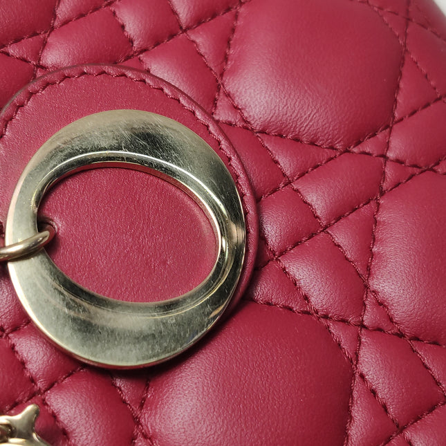 Lady Dior Mini Cuir d'Agneau Rouge Chaîne Bandoulière Métal Doré