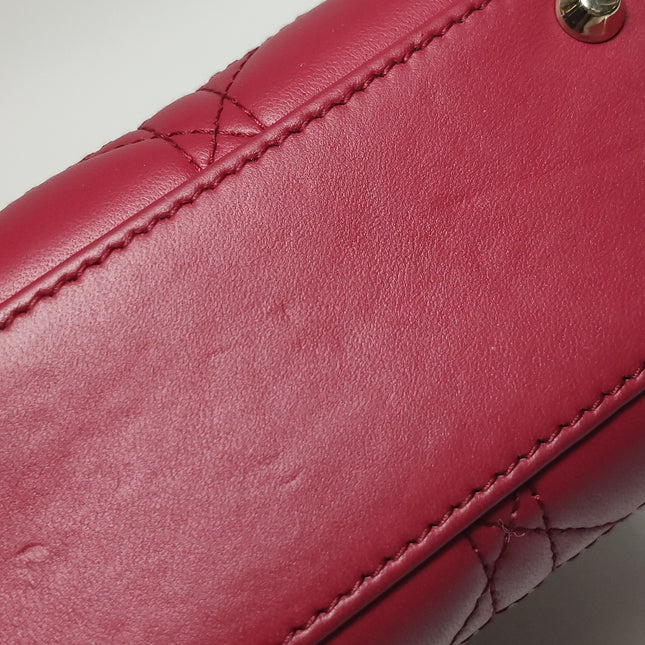 Lady Dior Mini Cuir d'Agneau Rouge Chaîne Bandoulière Métal Doré