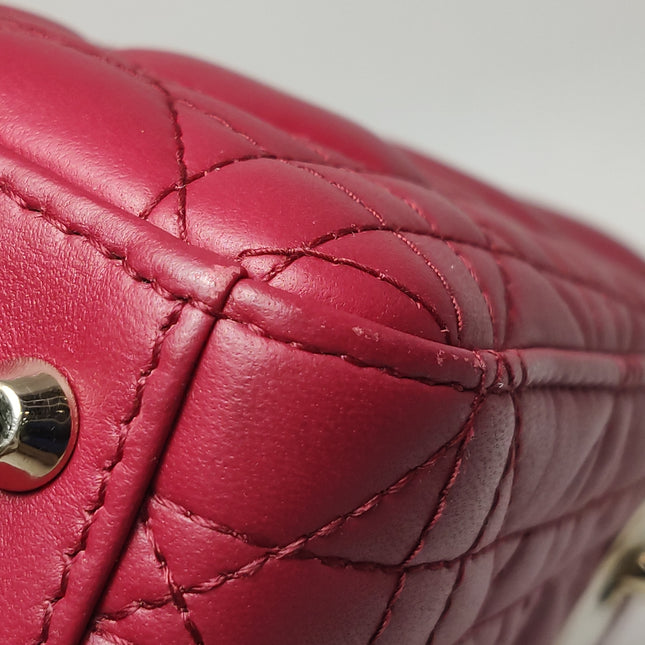 Lady Dior Mini Cuir d'Agneau Rouge Chaîne Bandoulière Métal Doré