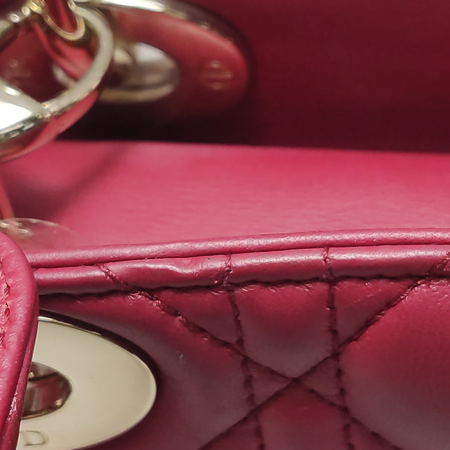 Lady Dior Mini Cuir d'Agneau Rouge Chaîne Bandoulière Métal Doré