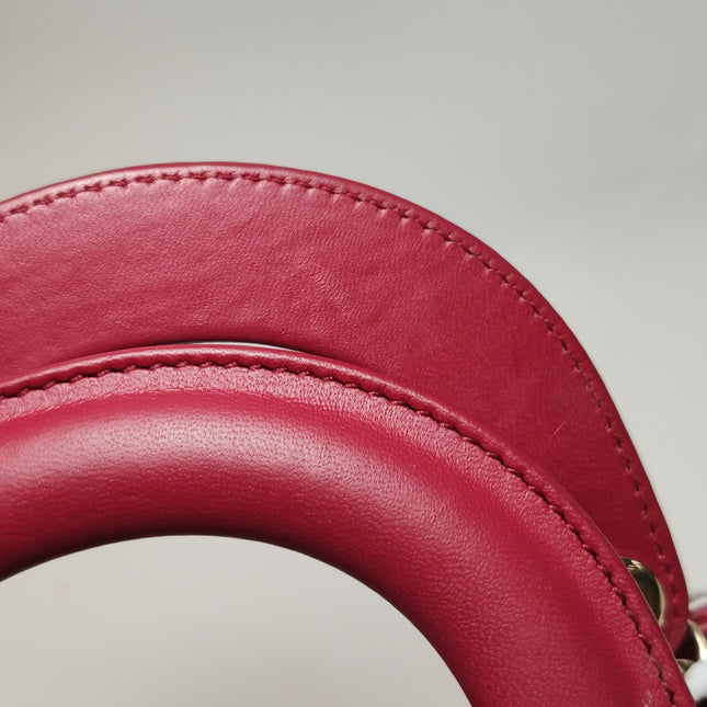 Lady Dior Mini Cuir d'Agneau Rouge Chaîne Bandoulière Métal Doré