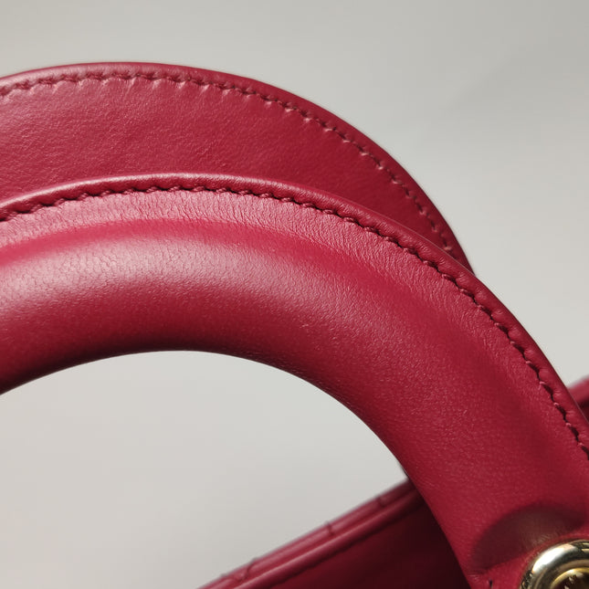 Lady Dior Mini Cuir d'Agneau Rouge Chaîne Bandoulière Métal Doré